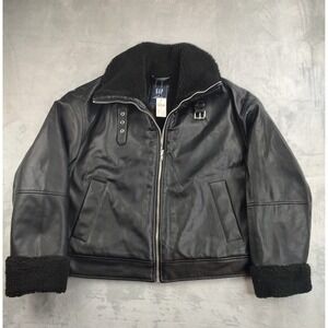 GAP Women Sherpa Lined Faux Leather Moto Jacket Black XL